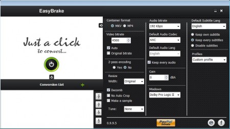 EasyBrake settings and batch video conversion list