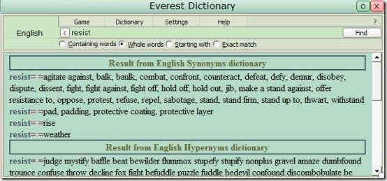 Everest Dictionary interface