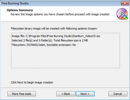 Free Burning Studio creating iso image