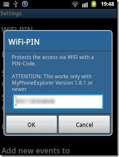 MyPhoneExplorerClient Wi-Fi Pin