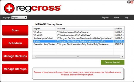 RegCross startup applications repair