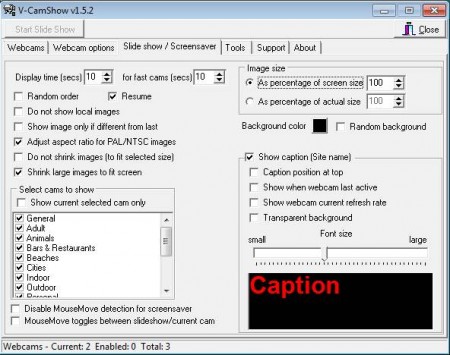 V-CamShow screensaver settings