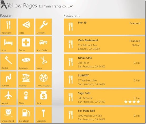Windows 8 Yellow Pages App