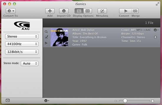 iSonics audio converter screen shot mac