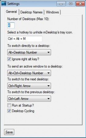 mDesktop main settings