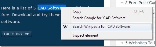 right click search wikipedia interafce