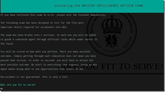 text adventure game MI6 are you fit