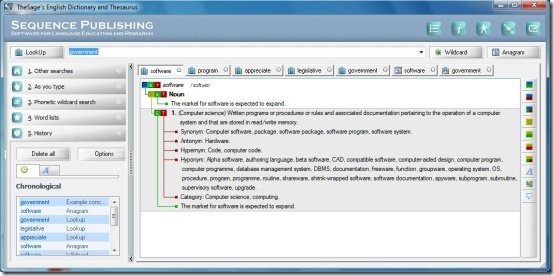 the sage's dictionary software interface