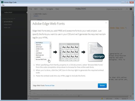 Adobe Edge Code HTML Editor default window