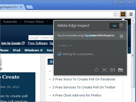 Adobe Edge Inspect turning on
