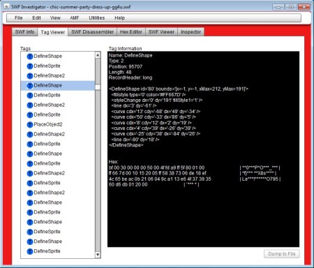 Adobe SWF Investigator tag viewer