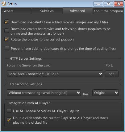 AllMediaServer setting up