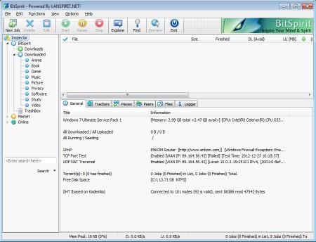 BitSpirit free Bittorrent client default window