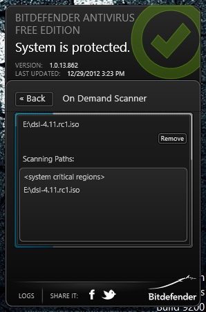 Bitdefender Antivirus Free Edition ondemand scanning