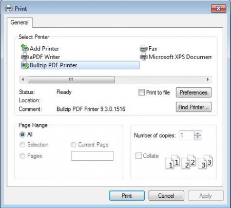 Bullzip PDF Printer printing