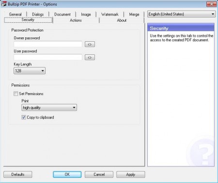 Bullzip PDF Printer settings