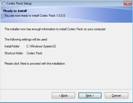 Codec Pack free codec installer default window