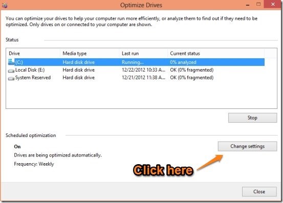 Defragmenting Drive in windows 8