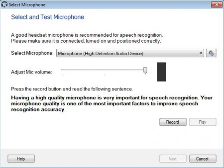 Dictation Pro configuring microphone