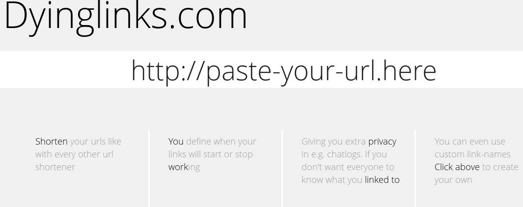 Dyinglinks online URL shortening default window