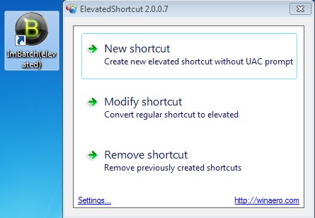 ElevatedShortcut created shortcut