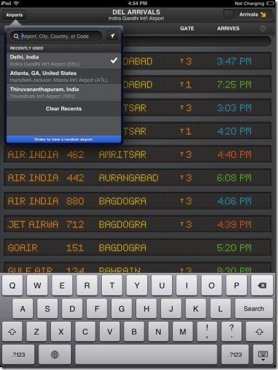 FlightBoard Airport search