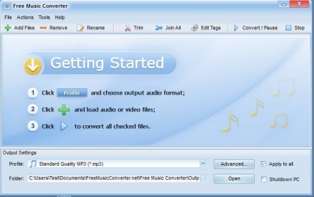 Free Music Converter default widnow