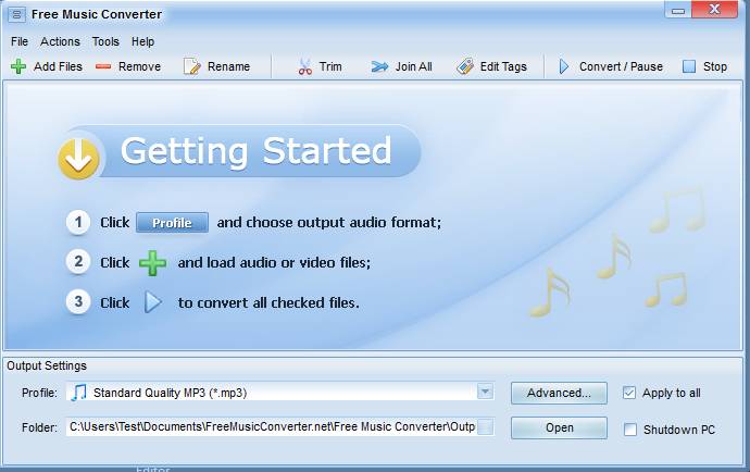Free Music Converter default widnow