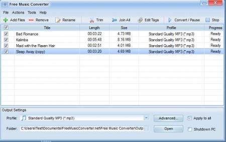 Free Music Converter imported songs