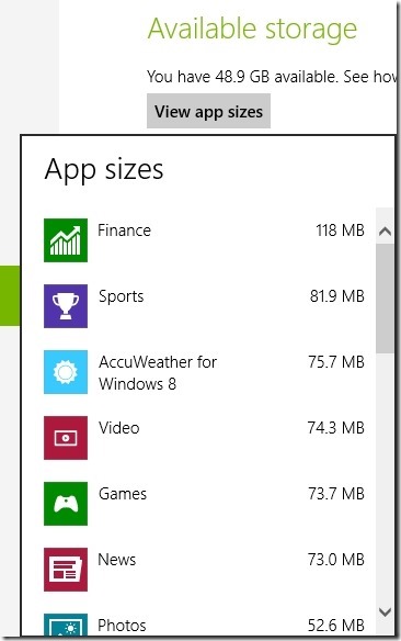 How To See Disk Space Used By Apps In Window 8