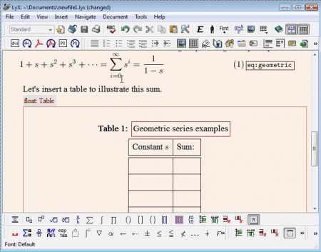 LyX adding math and tables