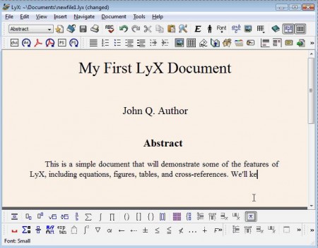 LyX free document processor default window