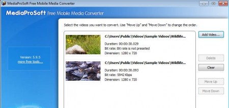 MediaProSoft Free Mobile Media Converter added videos