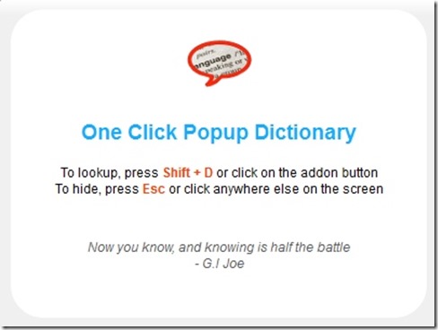 One Click Popup Dictionary add-on