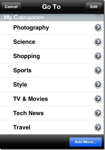 Rockmelt Categories