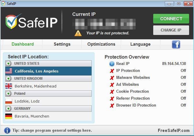 SafeIP default widnow