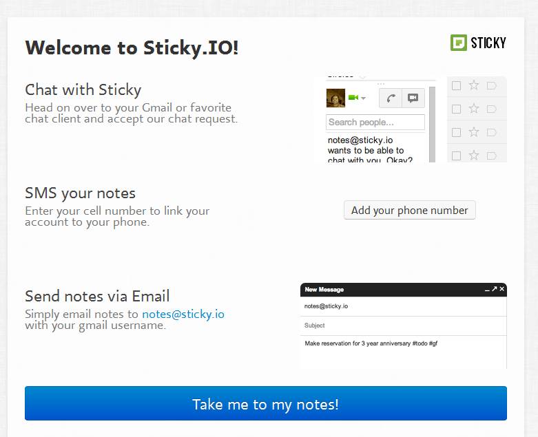 Free Quick Notes Taking Service To Take Notes From Google Talk Sticky.IO default window