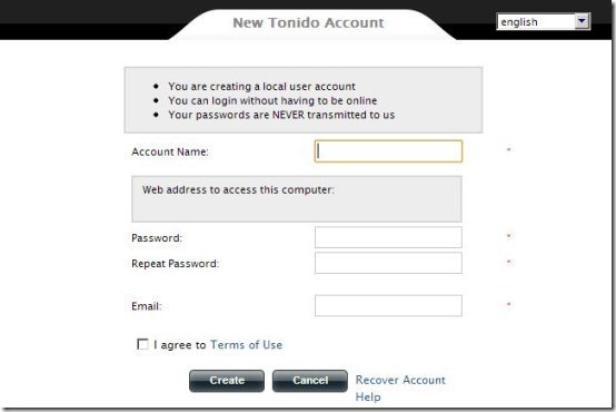 Tonido Desktop Server Details