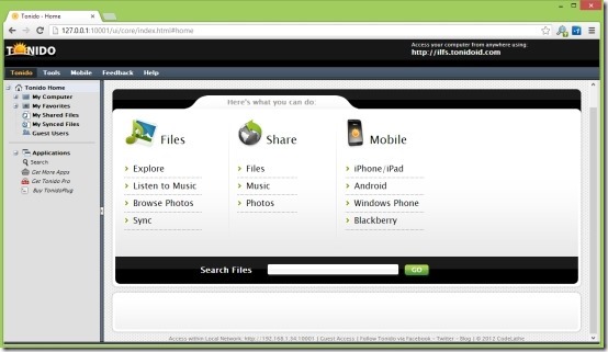 Tonido For Windows Access Your Files From Anywhere In The World