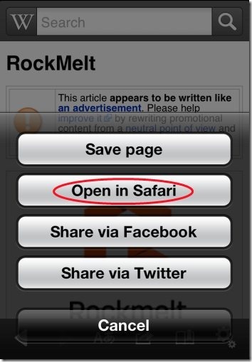 Wikipedia Open in Safari