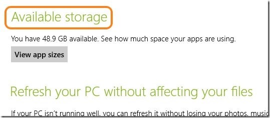 available storage in windows8