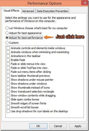 best performance disable animations in windows 8