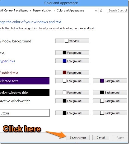 change color settings to enable transparency in windows 8