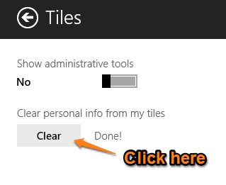 clear personal information from the tiles in Windows 8