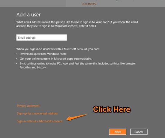 create a local user in windows 8