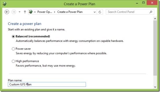 create custom power option in Windows 8
