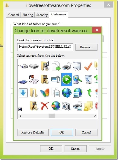 default list of icons windows 8