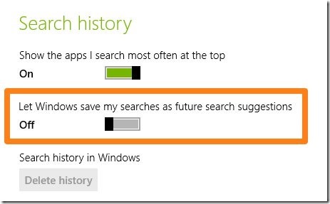 disable search history in windows 8