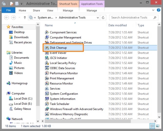 disk cleanup in windows 8 adminstrative tools