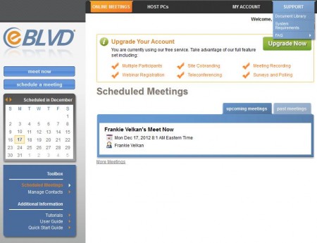 eBLVD free web conferencing service default window